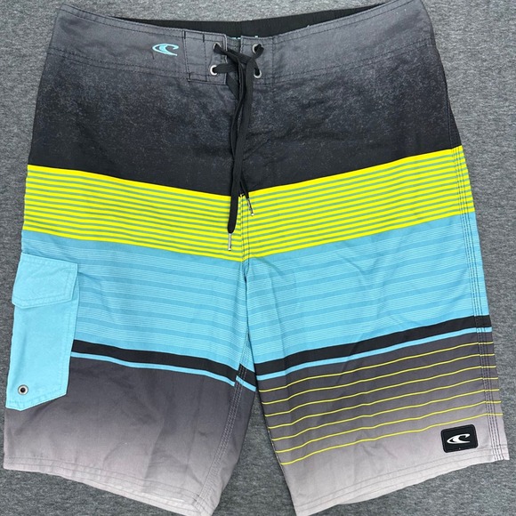 O'Neill Other - O'Neill Hybrid Swim Black Blue Trunks Striped Board‎ Shorts Beach Surf Size 32